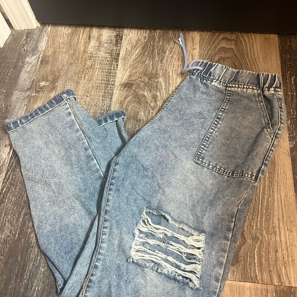 Distressed Blue Denim Joggers